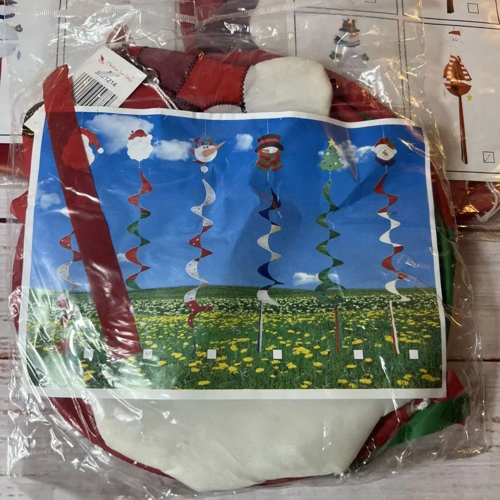 New 3 Hanging Santa Wind Spinners Christmas Holiday Outdoor Decorations Colorful